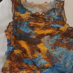 SHEIN Blue and Yellow Sheer Crop Top